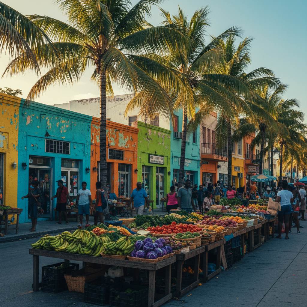A produce market on a vibrant Miami street